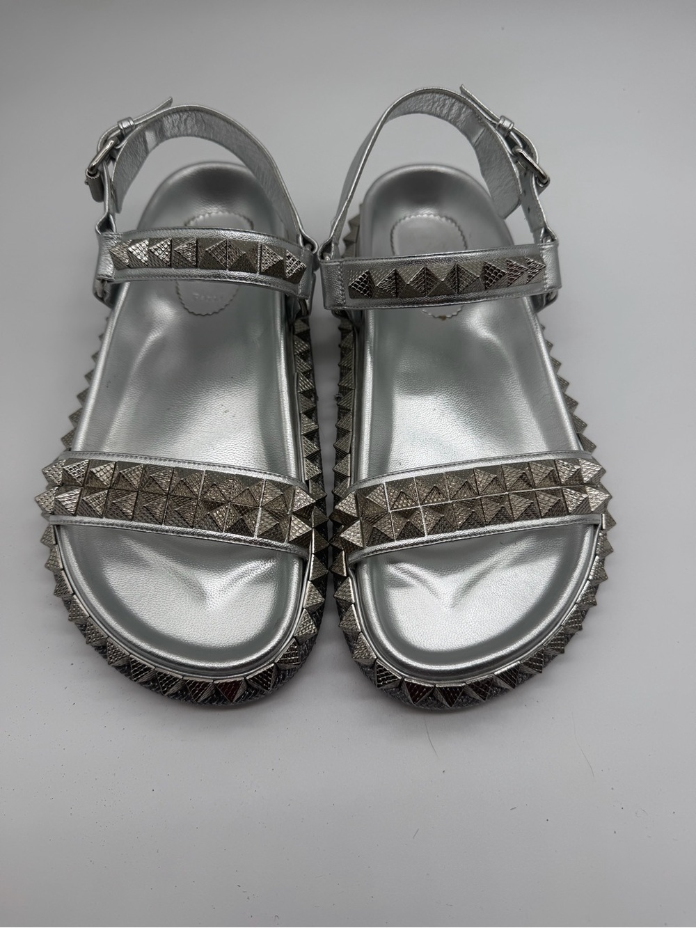 Christian Louboutin Silver Pyramid-Stud Sandals SZ 38 EU